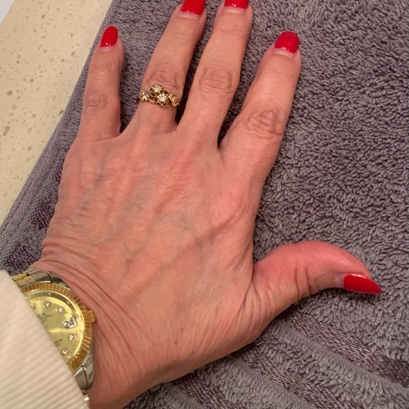 VINTAGE 14 KT YELLOW GOLD & 2 BRILLIANT ROUND GENUINE NATURAL DIAMONDS Ring. - Picture 8 of 10